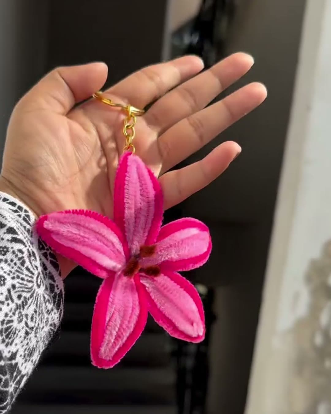 Pink lily keychain