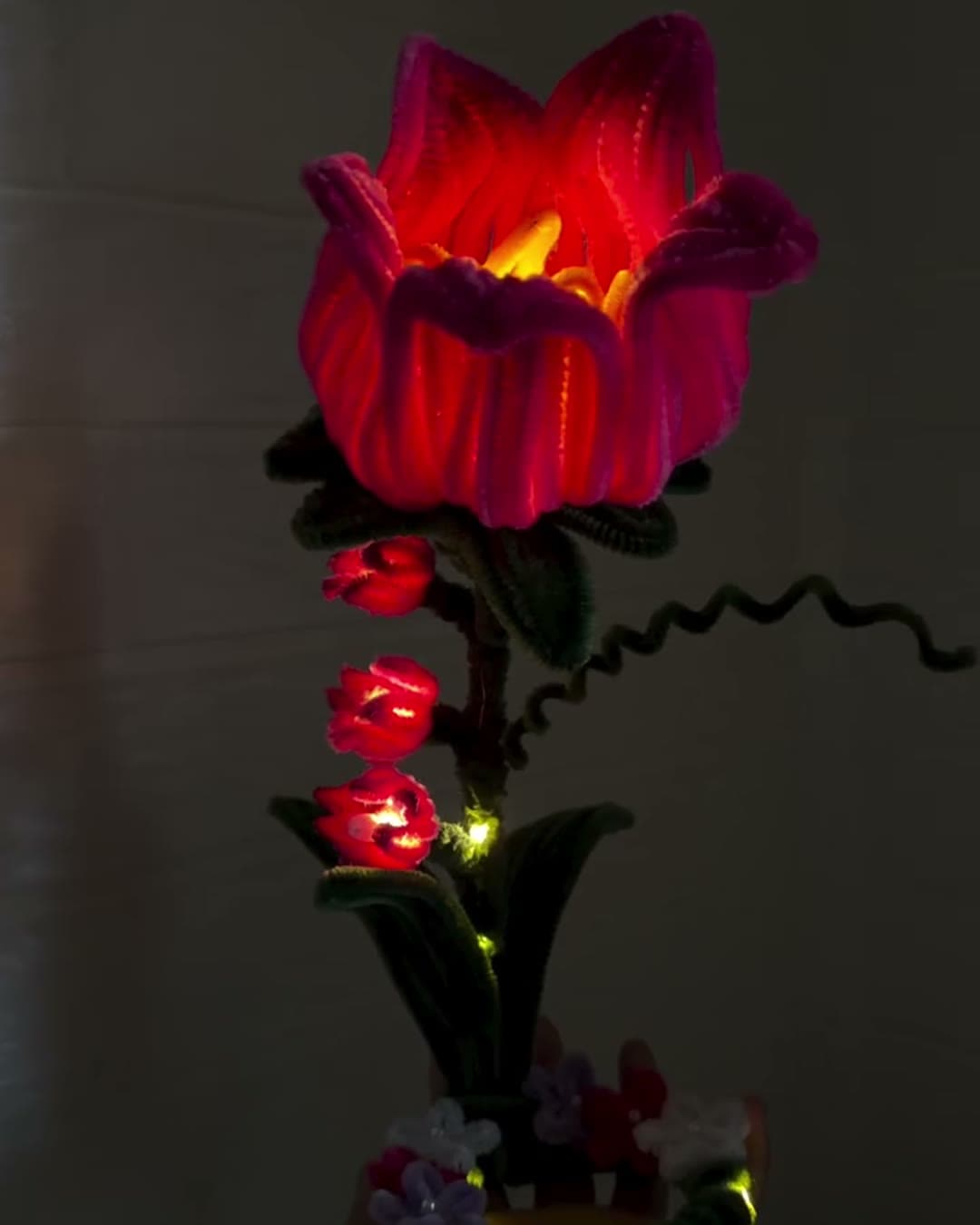 Glowing red rose lantern made by hand