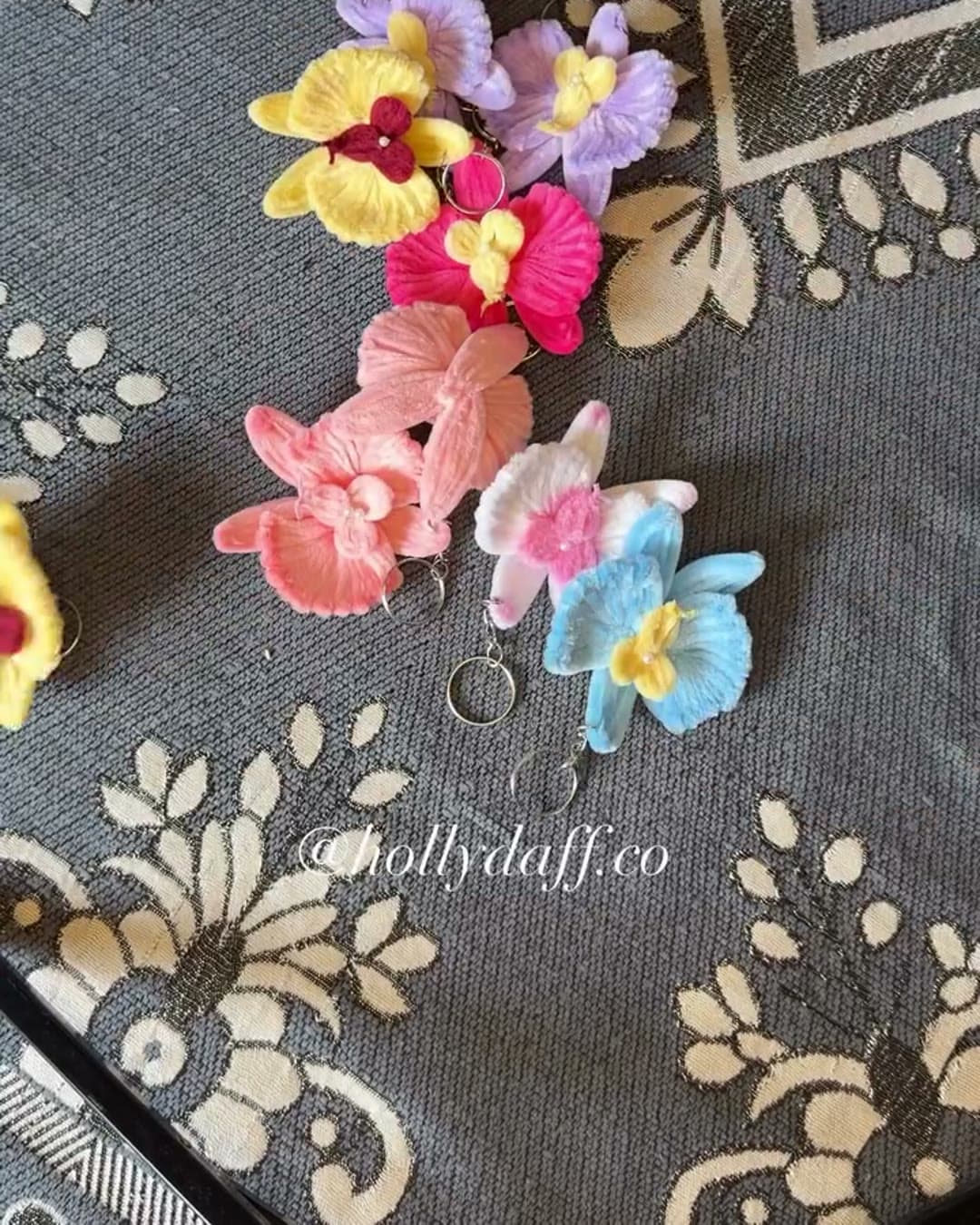 Handmade orchid keyrings in pastel colours